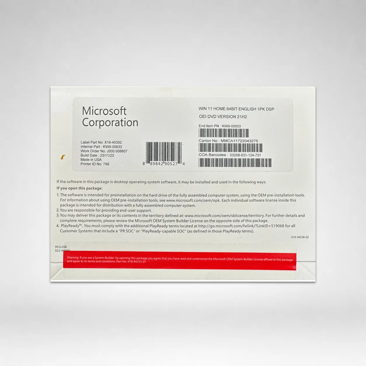 Microsoft Windows 11 Home DVD 64 Bit (OEM Software)